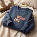 Teddy Bear Embroidered Sweatshirt Patriotic Bear Crewneck American Flag Sweatshirt Cute USA Gift