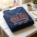 USA Embroidered Sweatshirt 250 Years Patriotic Crewneck Anniversary Gift