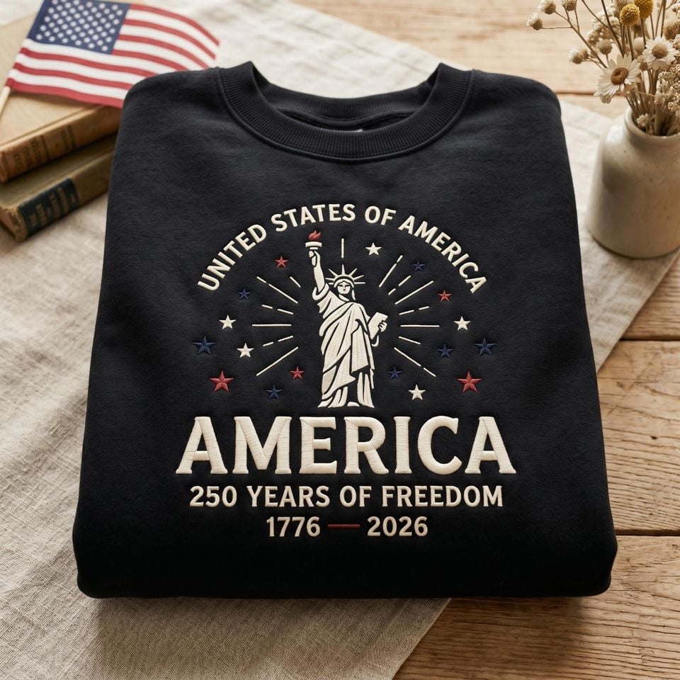 Embroidered America Sweatshirt for Independence Day Patriotic Men Women