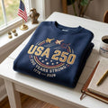 USA 250th Embroidered Sweatshirt Patriotic Crewneck America 250 Years Strong Aviation Shirt Gift