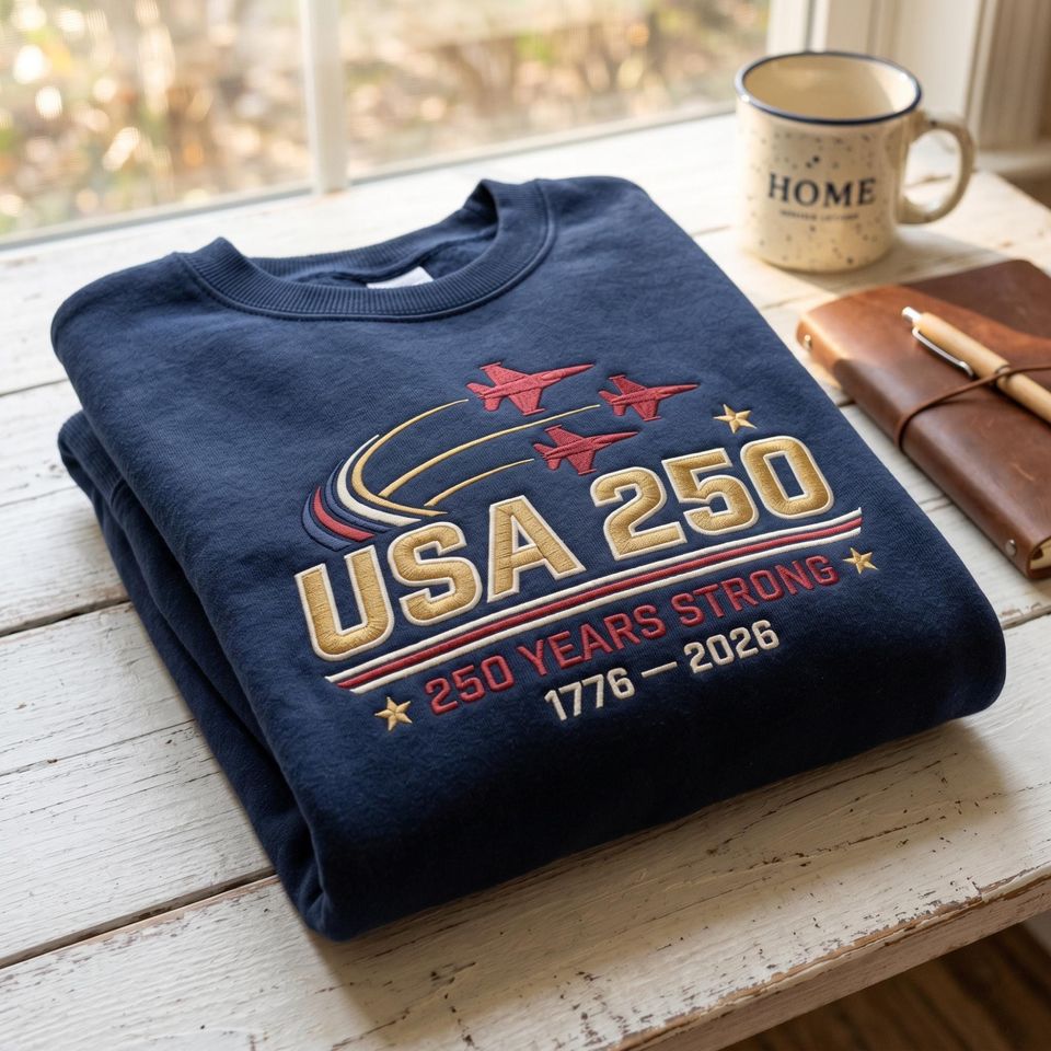 USA 250 Embroidered Sweatshirt Patriotic Air Show Vintage American Apparel