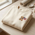 Teddy Bear Embroidered Sweatshirt, Minimal Patriotic Crewneck, Small USA Flag Sweatshirt, Cute Americana Gift