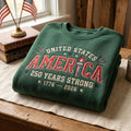 Embroidered American Sweatshirt - 250 Years Strong Vintage Torch Hoodie for Independence Day