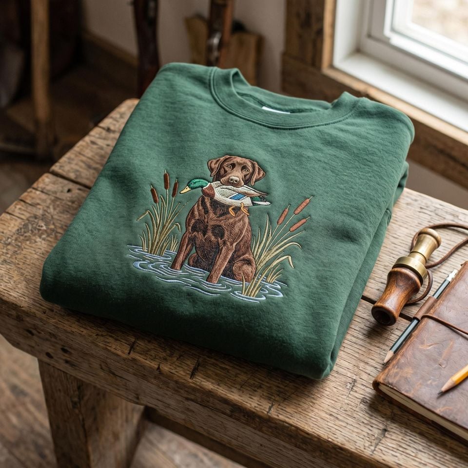 Duck Hunnting Dog Embroidered Sweatshirt with Labrador Retriever Waterfowl Hunter Gift