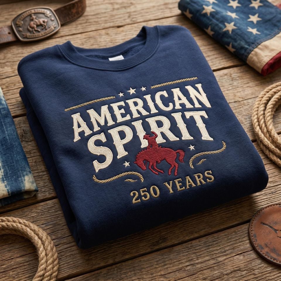 American Spirit Embroidered Sweatshirt for Men Cowboy Patriotic 4th of July Apparel