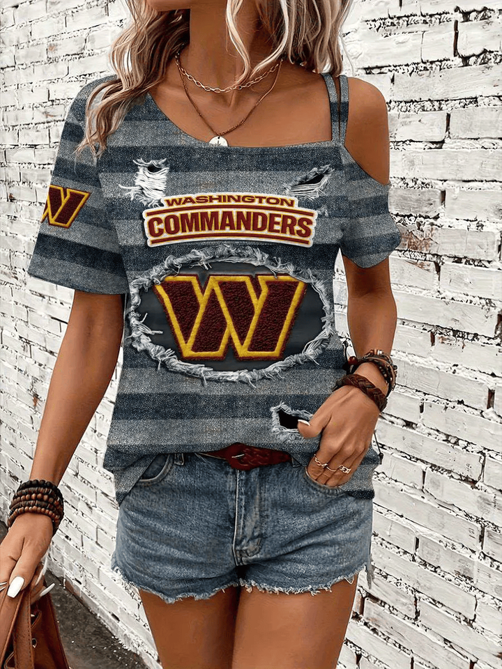Washington Commanders Off Shoulder Punk T-shirts Women - Gift For Fans
