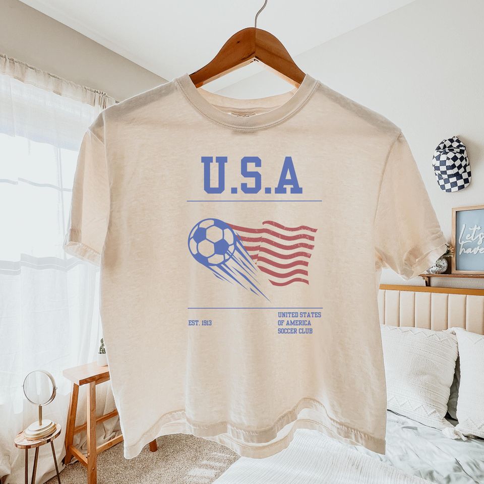 USA Soccer Club Boxy Tee, Vintage Streetwear Top