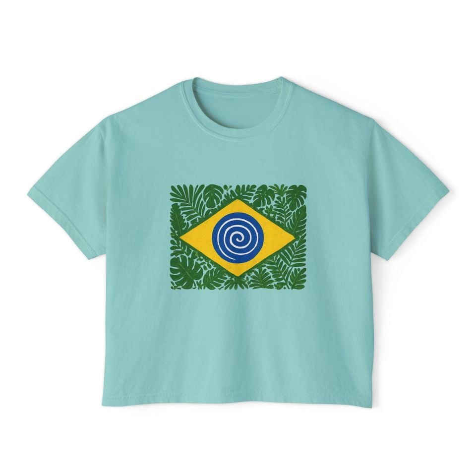 Brazil Tropical Flag Women's Boxy Tee  World Cup Pride Shirt