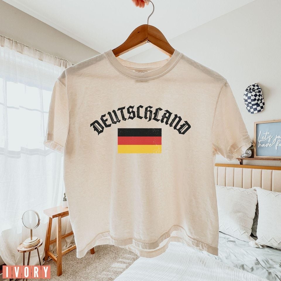 Deutschland Flag T-Shirt, Women's Boxy Tee, Retro Germany Top, Vintage Streetwear German Tee