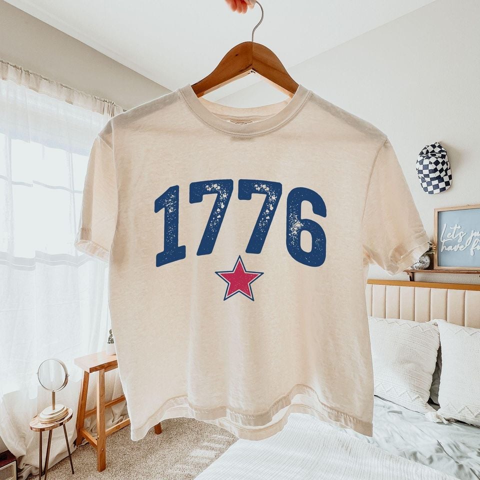 Distressed 1776 American Flag Star Boxy Tee, Red White Blue T Shirt, Patriotic Tshirt, Fourth Of July Top