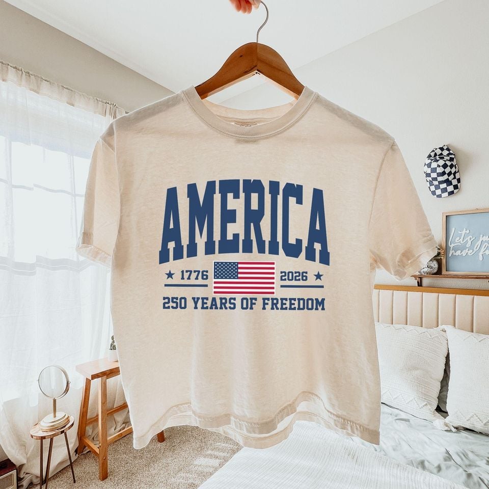 America 250 Years Of Freedom Boxy Tee, 1776 2026 American Flag Shirt, Patriotic Fourth Of July Top, USA Semiquincentennial Gift
