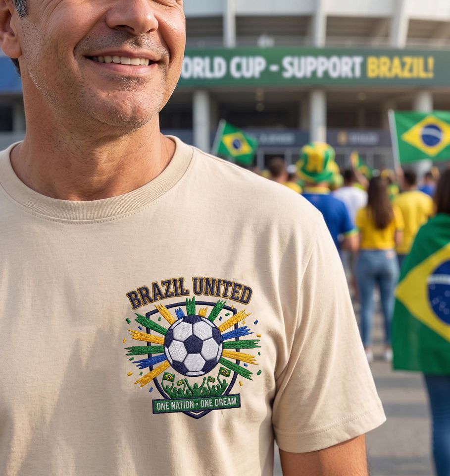 Embroidered Brazil World Cup 2026 T-Shirt | Soccer Football Fan Tee | Vintage Gifts for Soccer Lovers