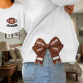 Personalized Football Side Bow Cut-Out Sweatshirt, Custom Name Number Sweatshirt, Football Mom Embroidered Sweatshirt, Football Coquette Bow