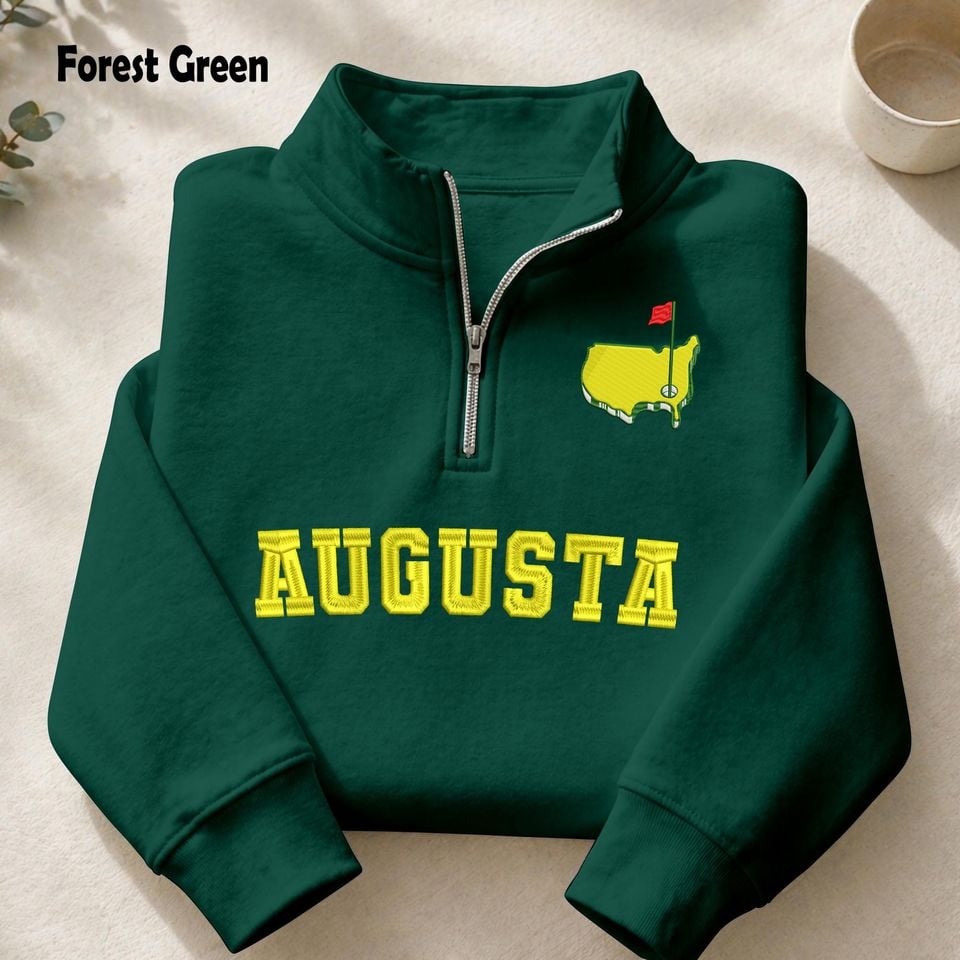 Embroidered Augusta Golf Quarter Zip Sweatshirt, Gift for Golfer, Golf Tournament Outfit