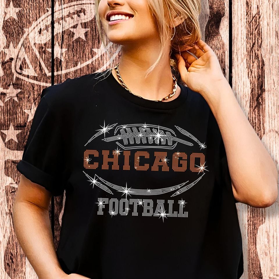Chicago Rhinestone Football T-Shirt: Sparkling Game Day Tee