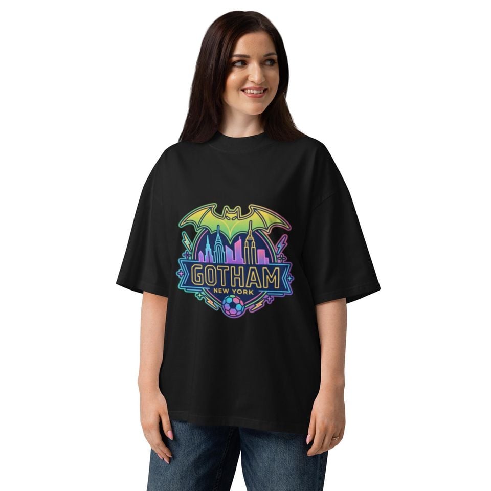 Gotham NY graphic NWSL organic oversized high neck t-shirt
