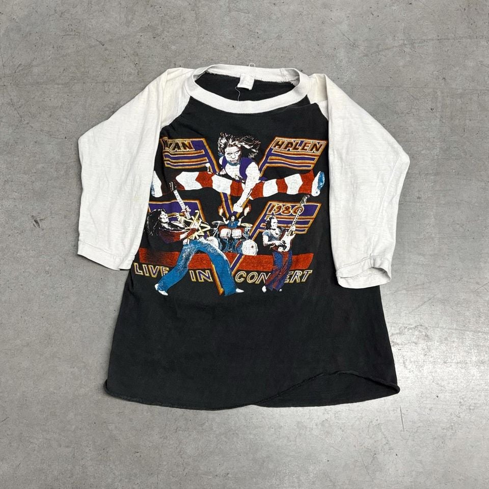 Vintage Rare 1980 van Live in Concert Promo Band Raglan T-Shirt / Music / Band / Extra Small