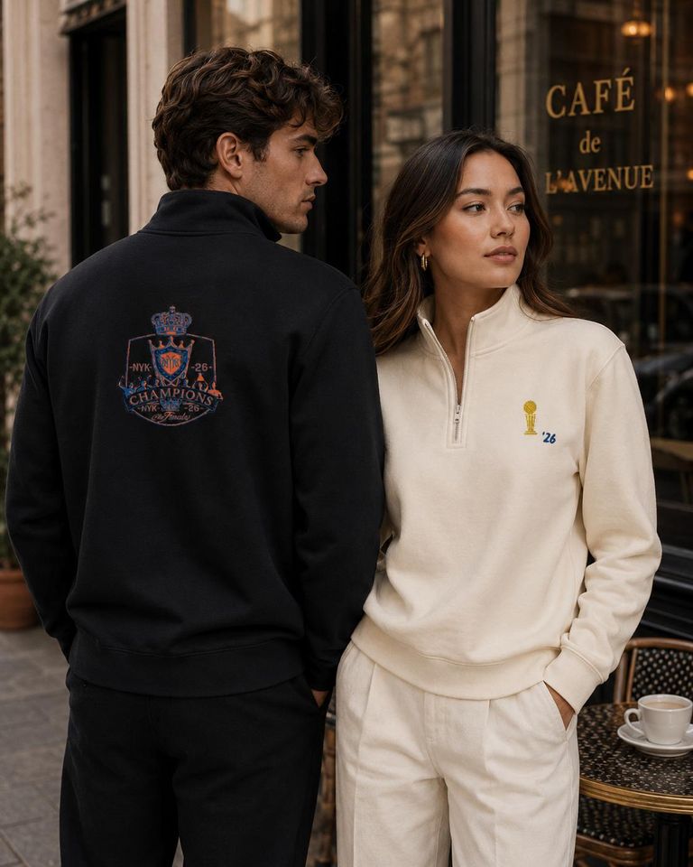 Knicks Quarter Zip Sweatshirt: Championship Embroidery, Trophy Detail