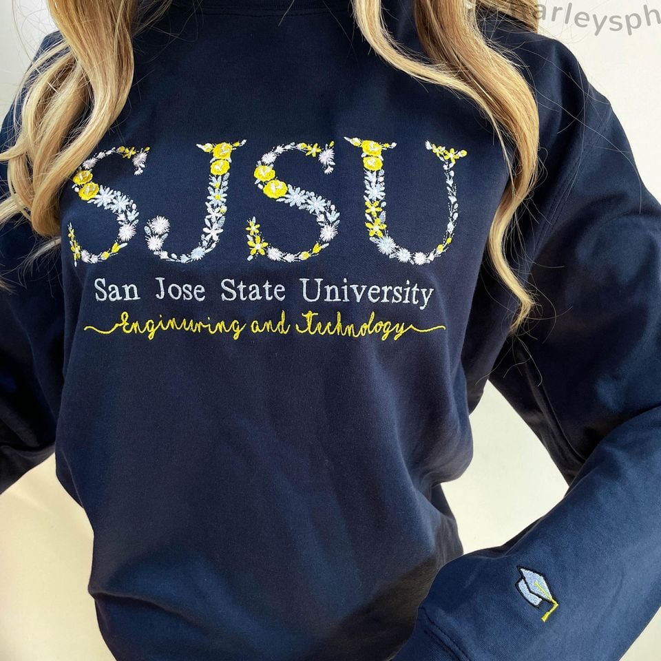 SJSU Floral Embroidered College Sweatshirt | Varsity Sweatshirt | Sorority Sweatshirt | Sorority, Graduation , Back to School Gift