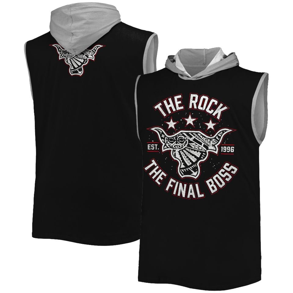 Men's Black The Rock The Final Boss Hooded Tank 3D