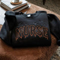 Spooky Nurse Sweatshirt, Halloween Nurse Embroidered Crewneck, Dripping Letter Sweater