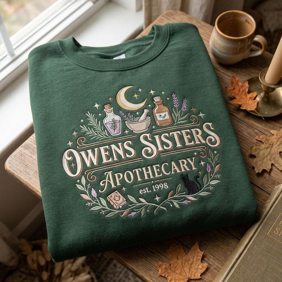 Owens Sisters Apothecary Embroidered Halloween Sweatshirt, Spooky Season Shirt
