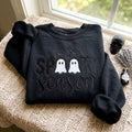 Embroidered Halloween Sweatshirt: Ghost Bat Spooky Season Fall Sweater