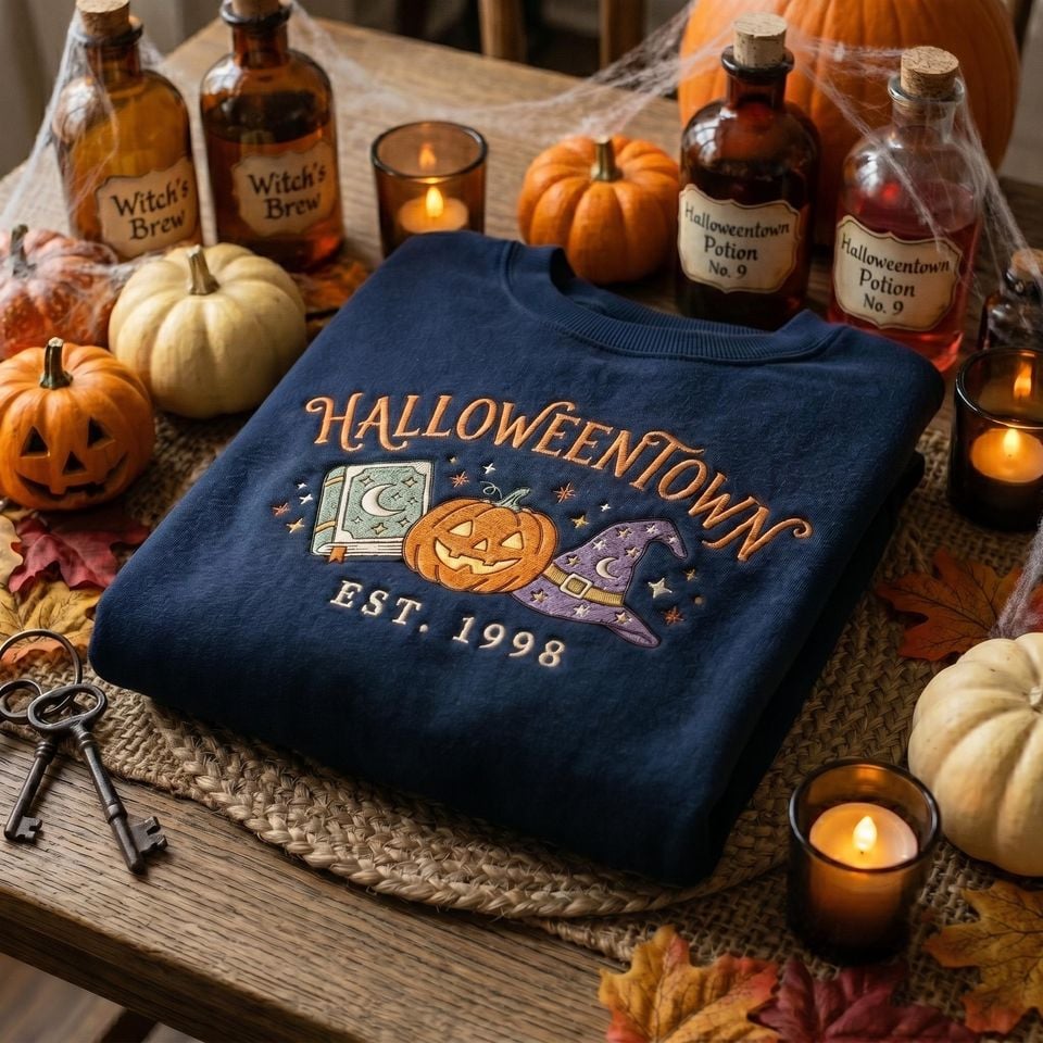 Vintage Halloweentown 1998 Embroidered Sweatshirt, Spooky Season Tee, Halloween Lover Gift