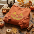 Embroidered Spooky Pumpkin Sweatshirt, Halloween Crewneck, Jack O Lantern Face Shirt, Black Fall Outfit