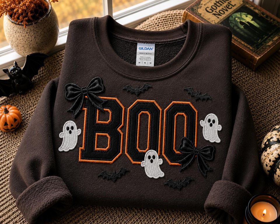 Embroidery Halloween Boo Sweatshirt, Spooky Fall Gift, Boo jee halloween