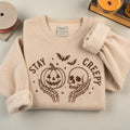 Embroidered Halloween Creepy Sweatshirt, Spooky Season Skull Top