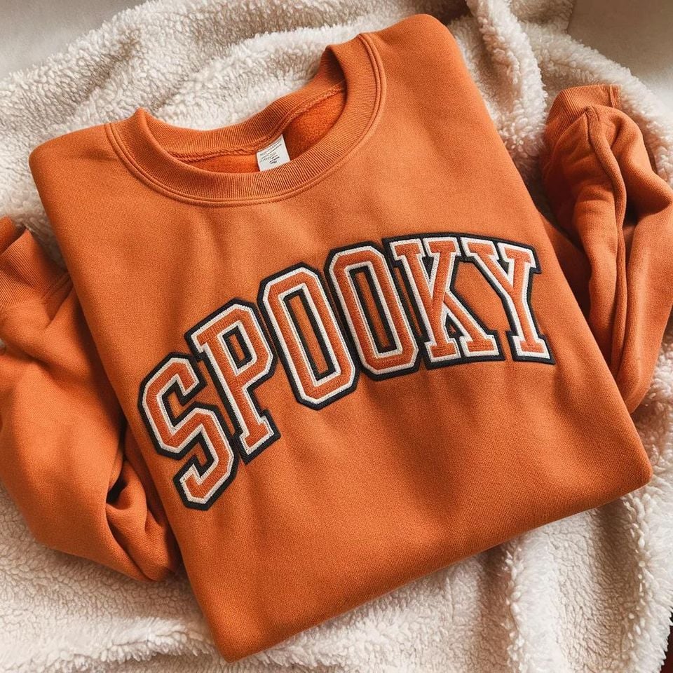 EMBROIDERED Stay Spooky Sweatshirt, Spooky Halloween Crewneck, Ghost Halloween Tee for Women