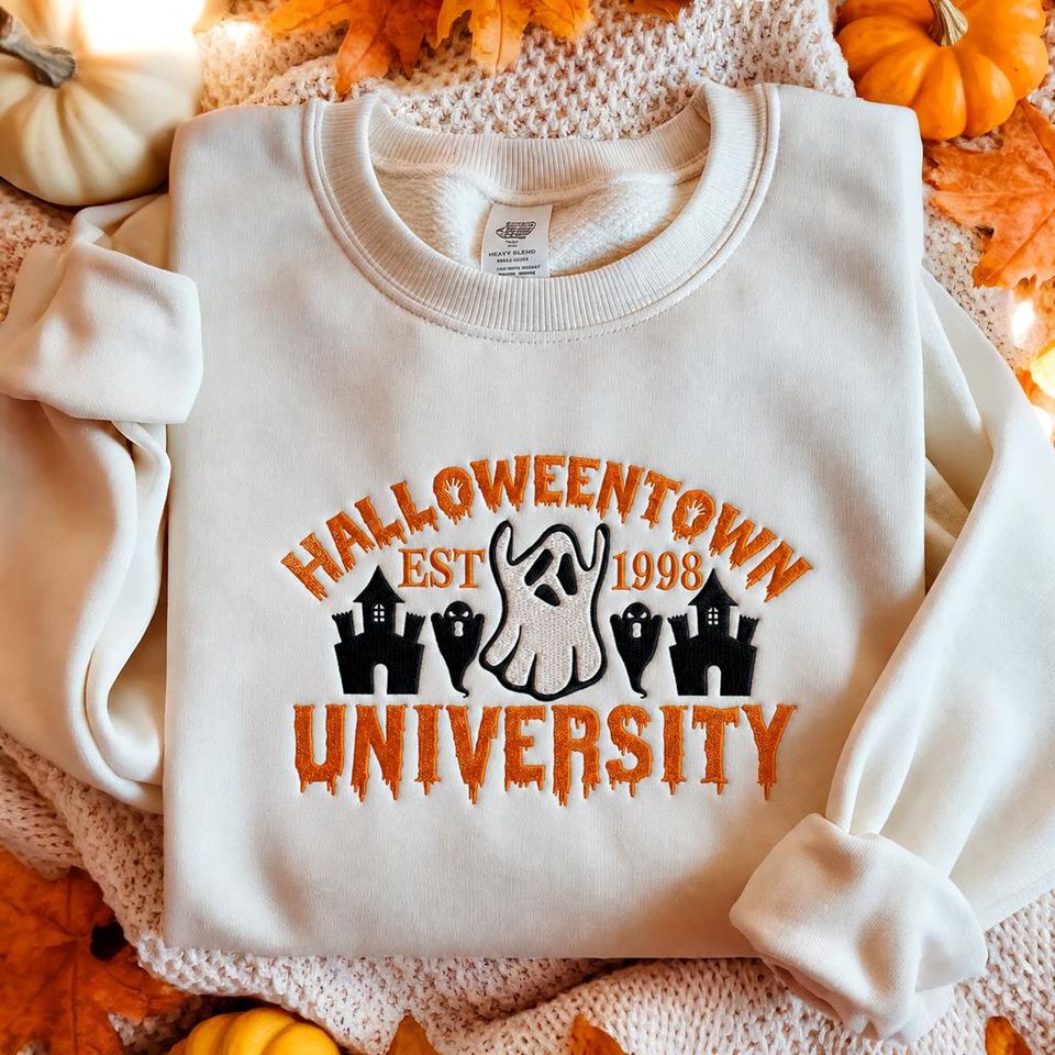Embroidered Halloweentown University Sweatshirt, Haunted Castle Est 1998 Spooky Season Pullover