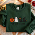 Embroidered Halloween Sweatshirt, Tis the Season Ghost Pumpkin Black Cat Crewneck