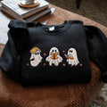 Embroidered Ghost Reading Sweatshirt, Cute Book Ghost Crewneck, Spooky Book Club Embroidered Sweatshirt