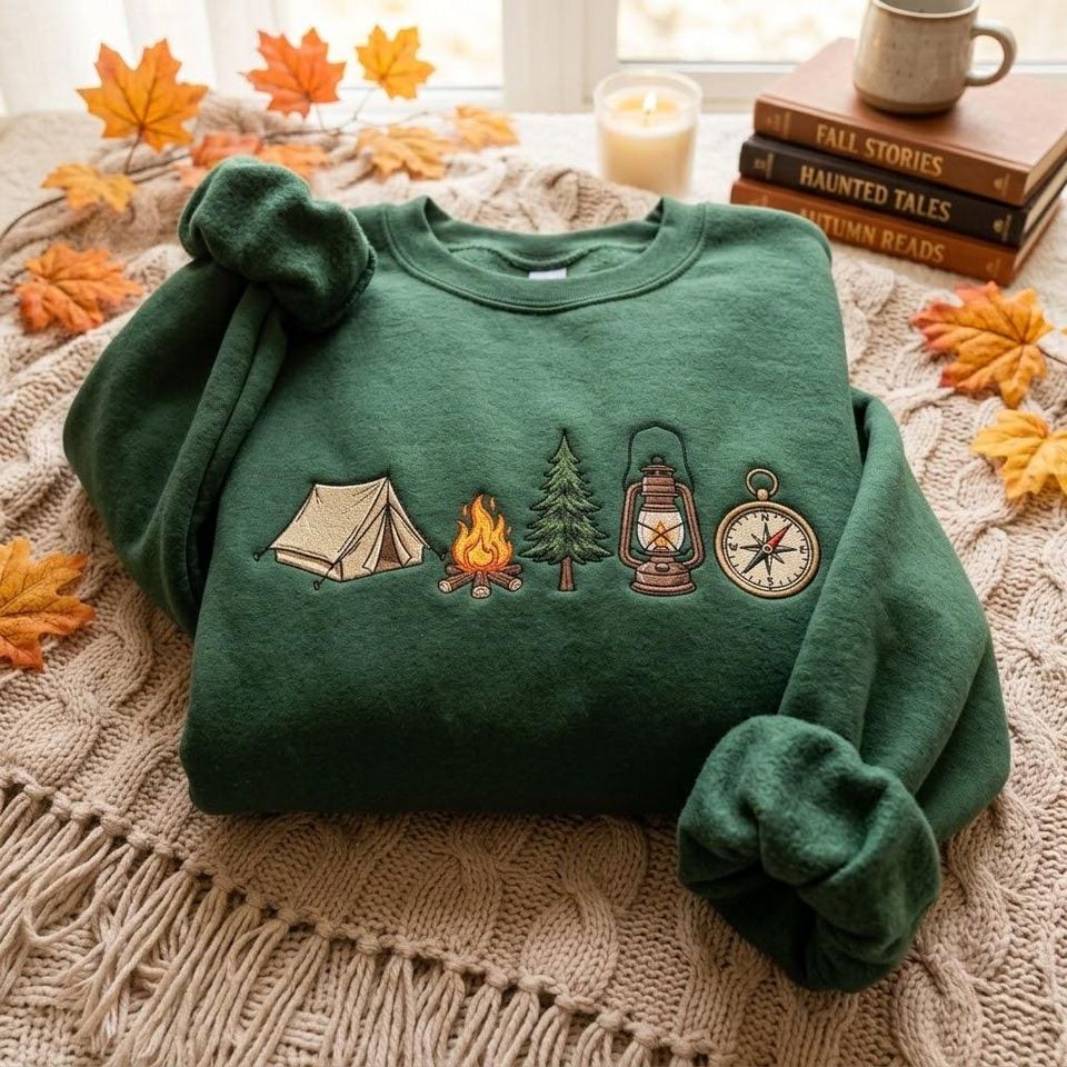 Camping Embroidered Sweatshirt, Camping Family Crewneck, Moumtain Vacation Matching Tees