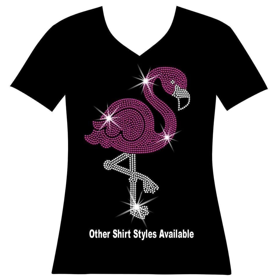 Flamingo Rhinestone Bling Shirt, Women's Sparkle Flamingo T-Shirt