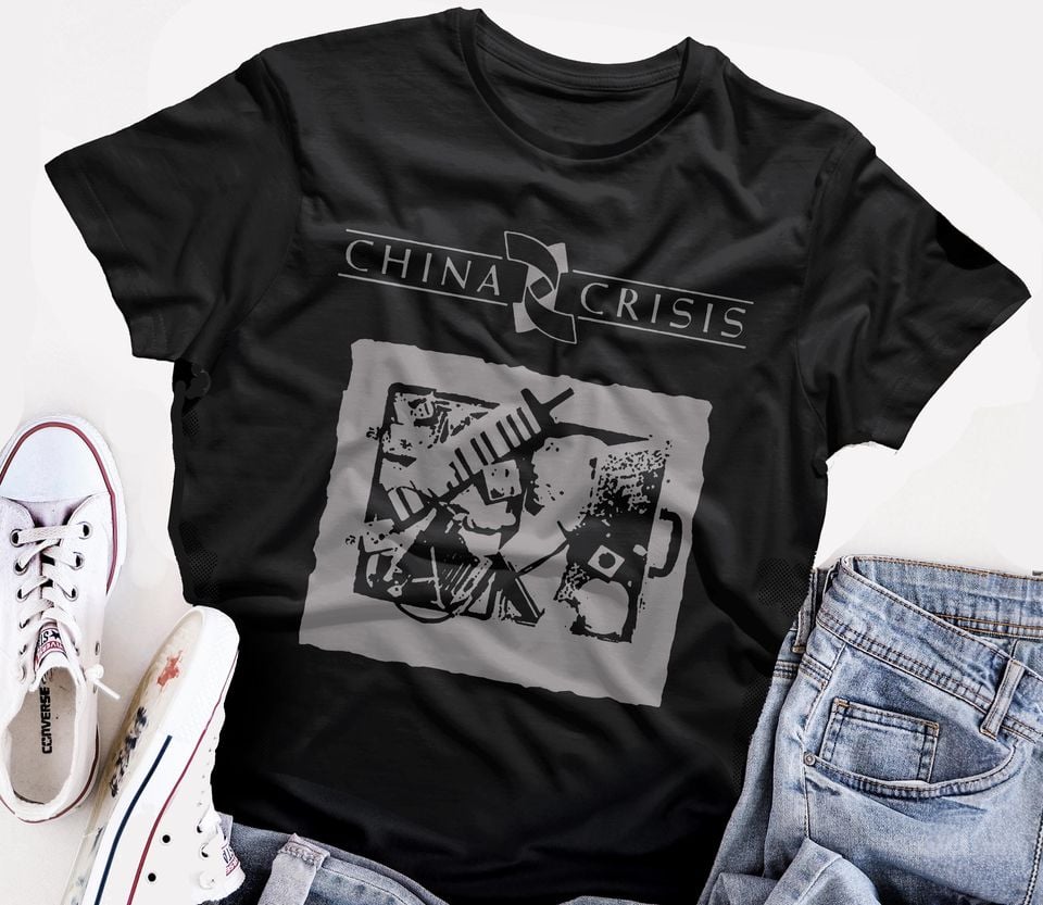 China Crisis  T shirt    screen print short sleeve  black shirt cotton