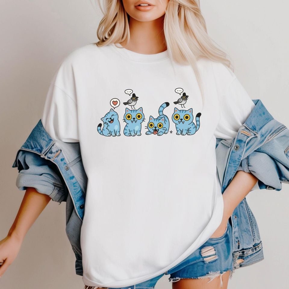 Blue Cat Music Tigers Shirt, K-Pop Fan Graphic Tee, Cute Blue Tiger Cat Shirt, Funny Animal Lover Tee