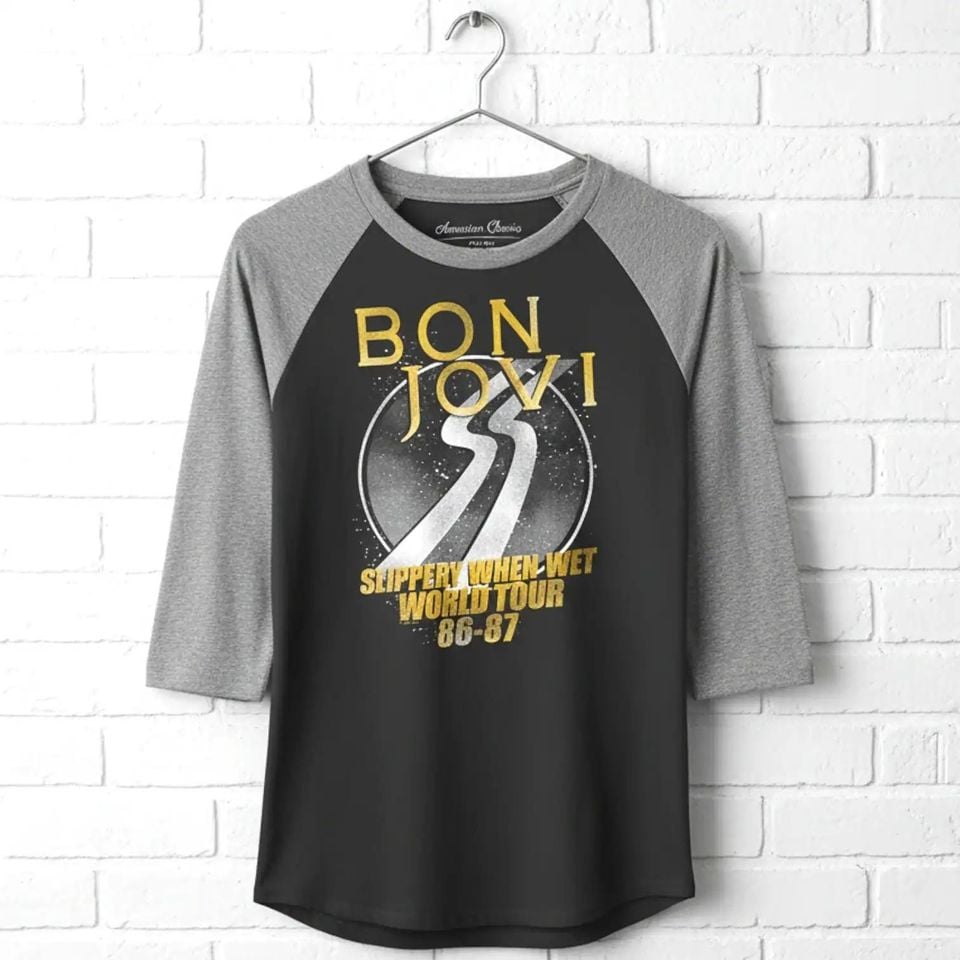 Bon Jovi Slippery When Wet Concert Tour Raglan Shirt 86-87 Music Tee