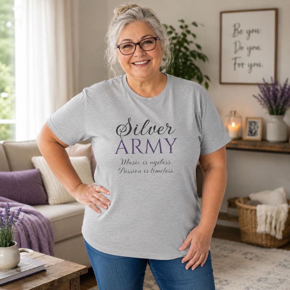 Large Print Silver ARMY Script Tee | BTS-Inspired Fan Shirt
