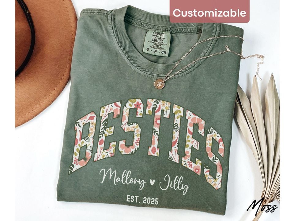 Custom Floral Bestie Shirt Comfort Colors Personalized Besties Sweatshirt Matching Best Friends Crewneck Birthday Present Girls BFF Gifts