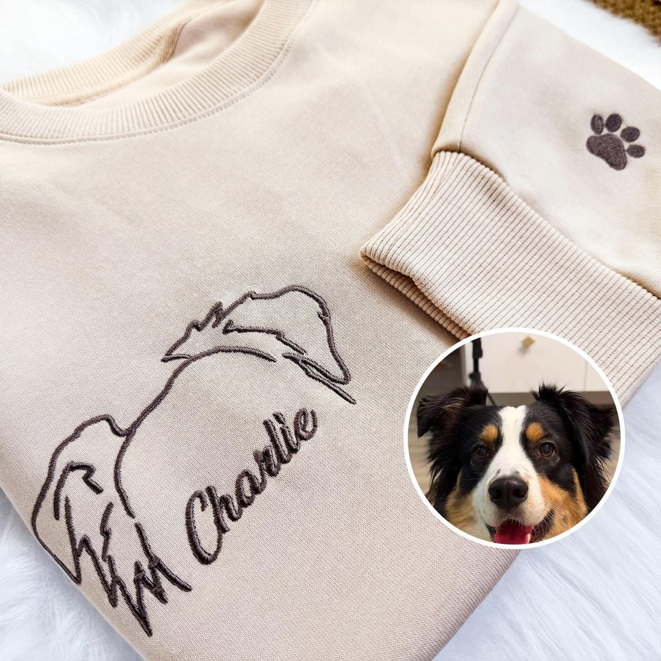 Embroidered Dog Ears Sweatshirt: Custom Name, Dog Lover Gift