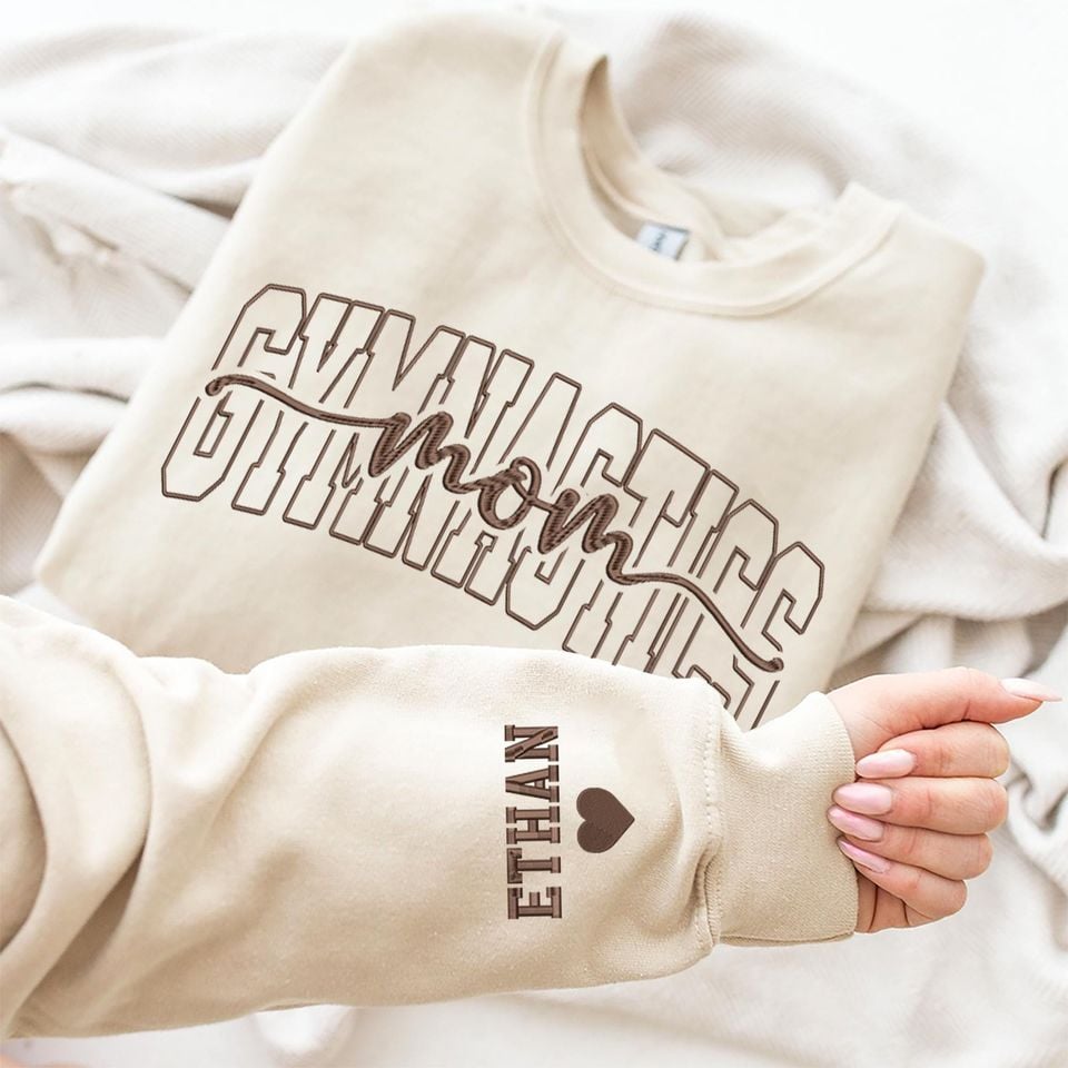 Custom Embroidered Gymnastics Mom Sweatshirt, Personalized Gymnastics Mama Shirt Sweatshirt Hoodie with Kid Name, Gifts For Gymnast Mom