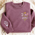 Custom Embroidered Floral Grandma Sweatshirt - Personalized Grandkids Name On Sleeve - Grandmother Gifts, Grandma Birthday Gift