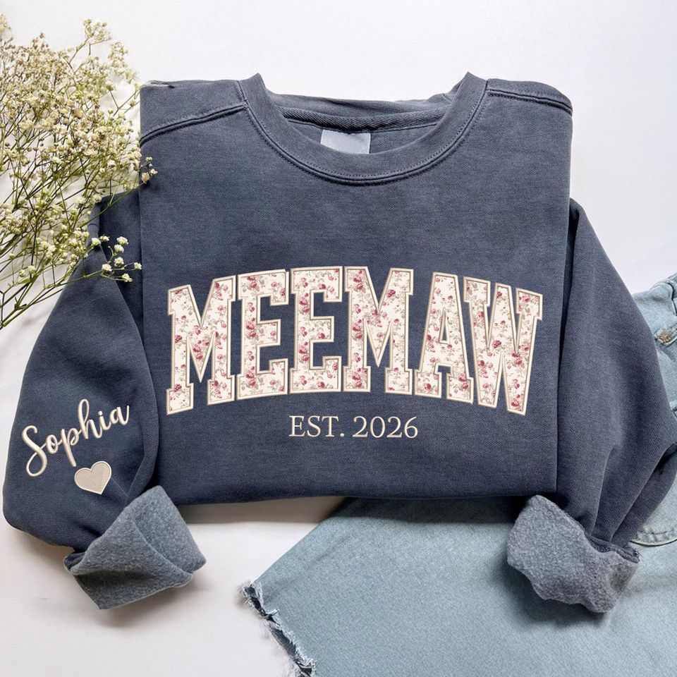 Custom Embroidered Meemaw Sweatshirt, Meemaw Floral Applique Sweater, New Grandma Gifts, Meemaw Gifts, Mother's Day Gift