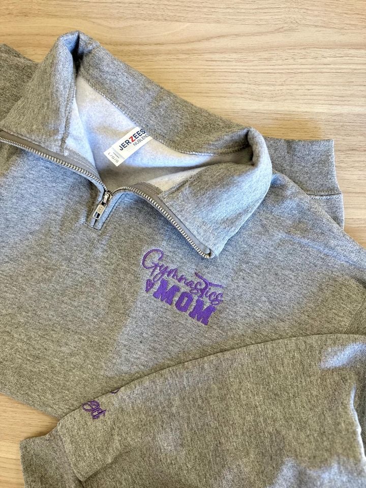 Gymnastics Mom Quarter Zip - Embroidered Gymnastics Mom Sweatshirt - Custom Sports Mom Pullover - Meet Day Apparel - Gym Mom Gift