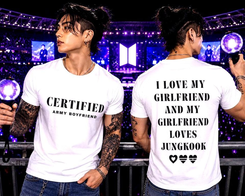 Certified Army Boyfriend T-shirt | I Love My Girlfriend Loves Jungkook Back Print