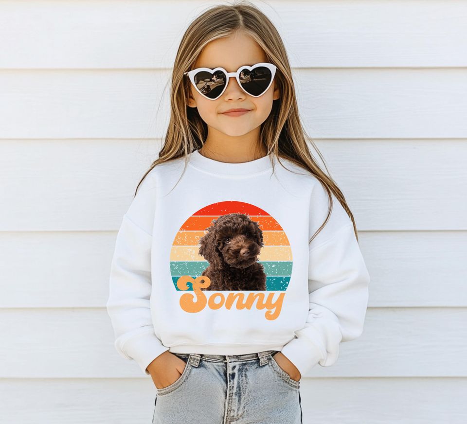Custom Personalized Pet Dog Kids Tee Sweatshirt | Kids Custom Dog Cat Pet Portrait Vintage Graphic Shirt | Personalized Pet Portrait Shirt