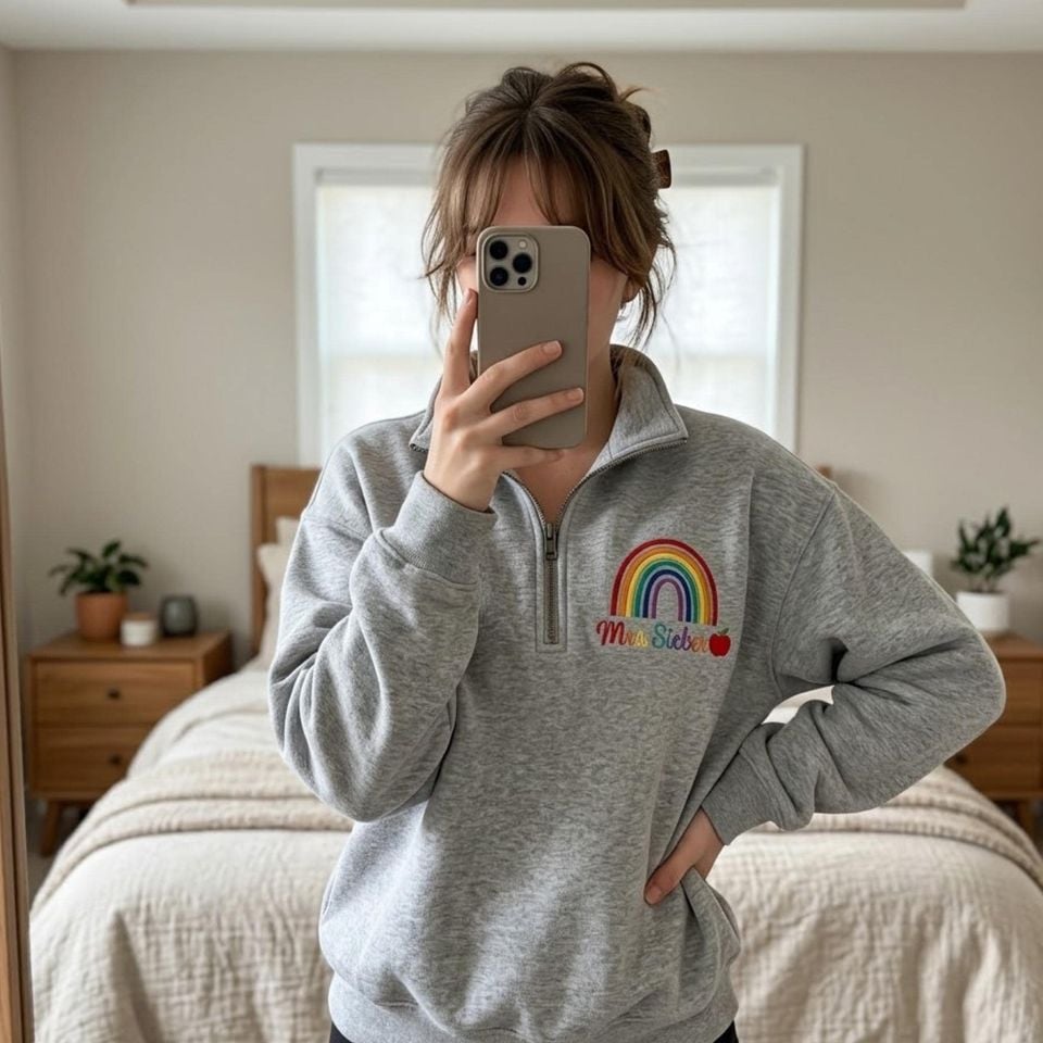Custom Embroidered Rainbow Speech Therapy Quarter Zip, Personalized SLP Special Education Pullover, SPED Teacher Gift